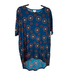 LuLaRoe IRMA Blue Purple Circles Mandala Boho Hi-Low Tunic Top Shirt SMALL S